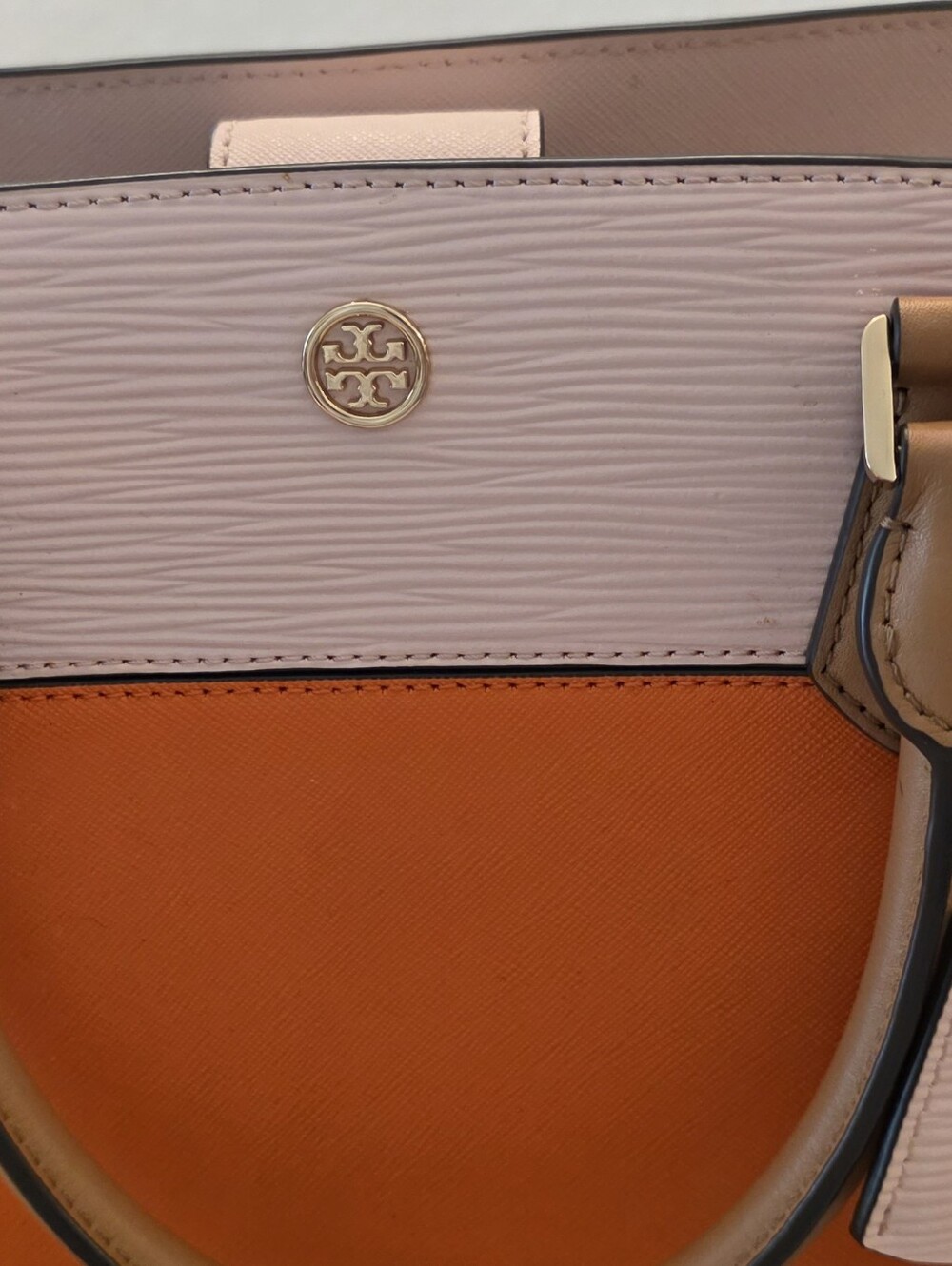 Tory Burch Robinson Orange and Light Pink Leather Purse with Gold Hardware - Picture 7 of 7